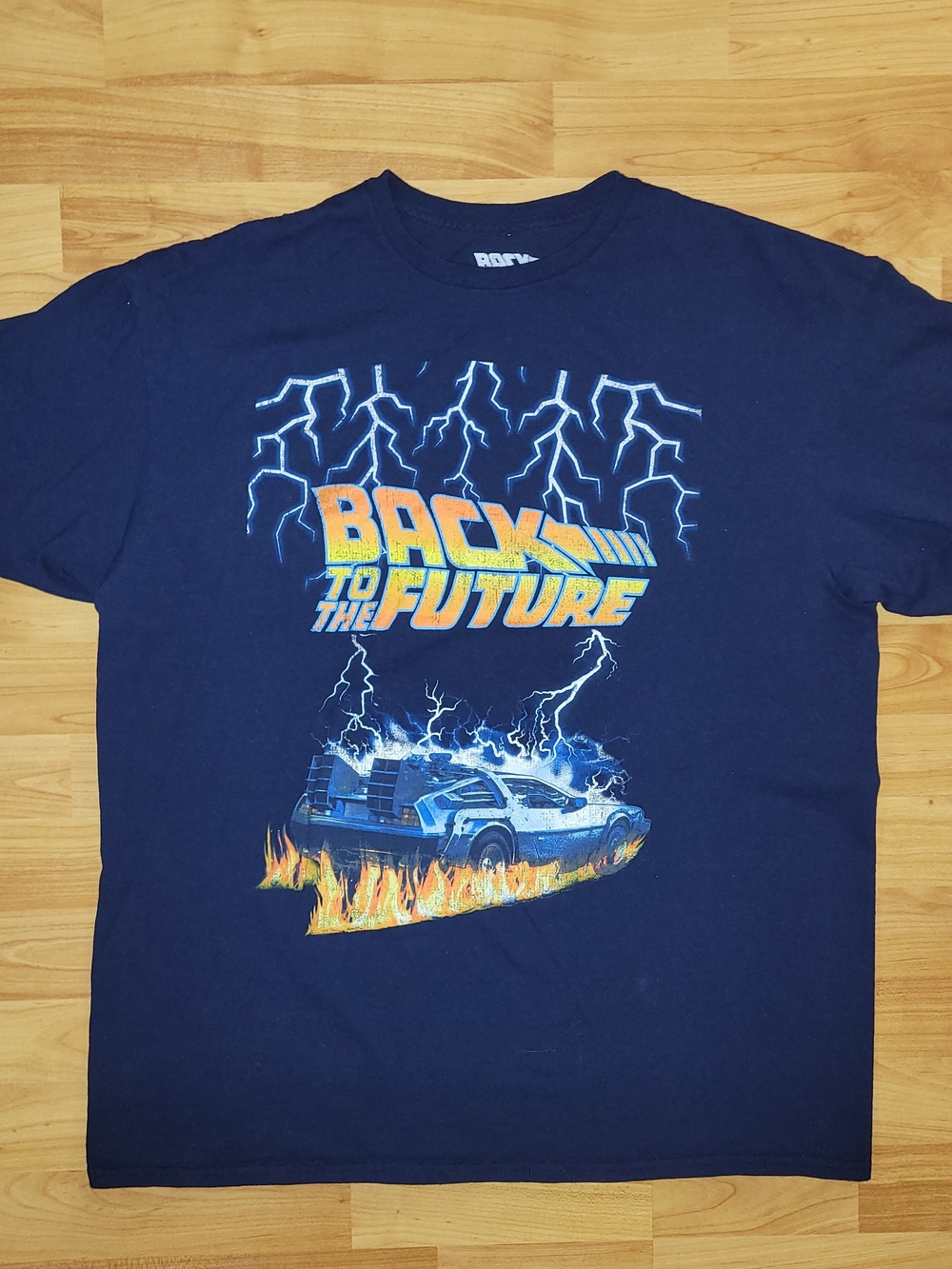 Back to the Future Retro Lightning DeLorean Graphic Navy Blue T-Shirt - Large